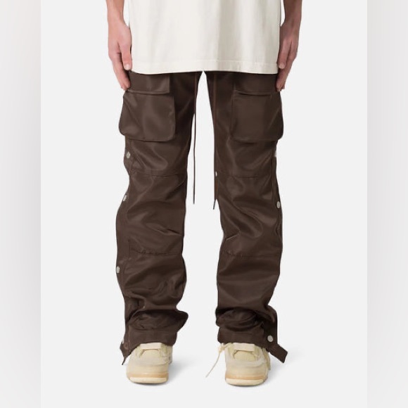 MNML,Snap Front Cargo Pants Brown Nylon Tactical Streetwear Relaxed Fit Utility - Picture 6 of 11